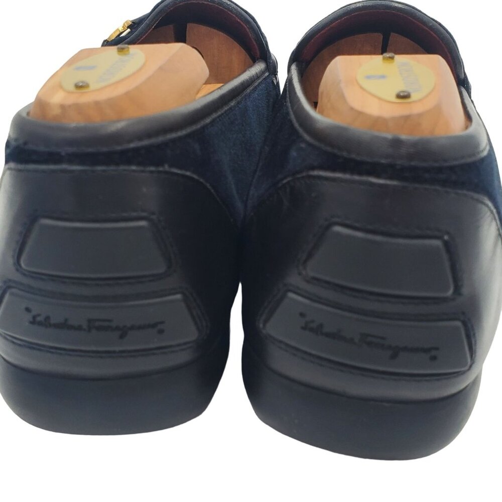Salvatore Ferragamo Black Velvet & Leather Bit Loafer with Gold Hardware - Picture 4 of 12